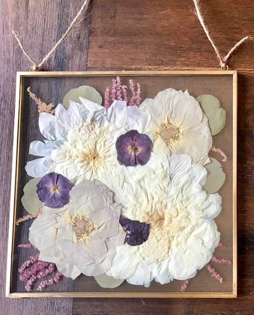 Pressed wedding bouquet arrangement