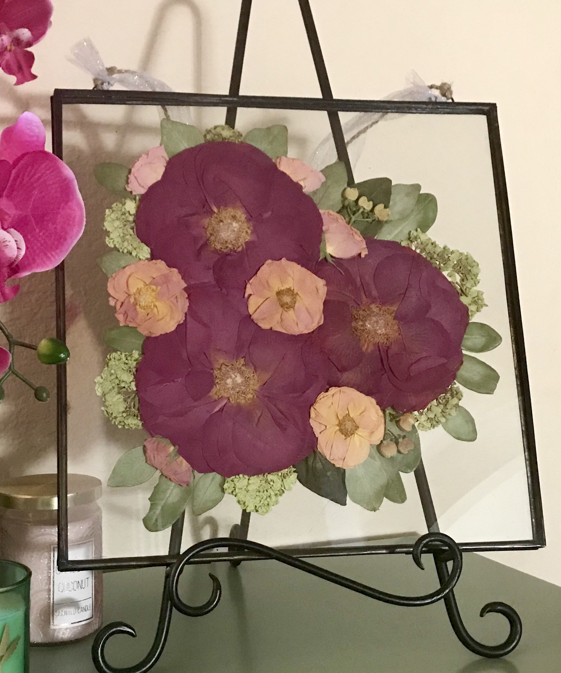 Pressed flower arrangement detail