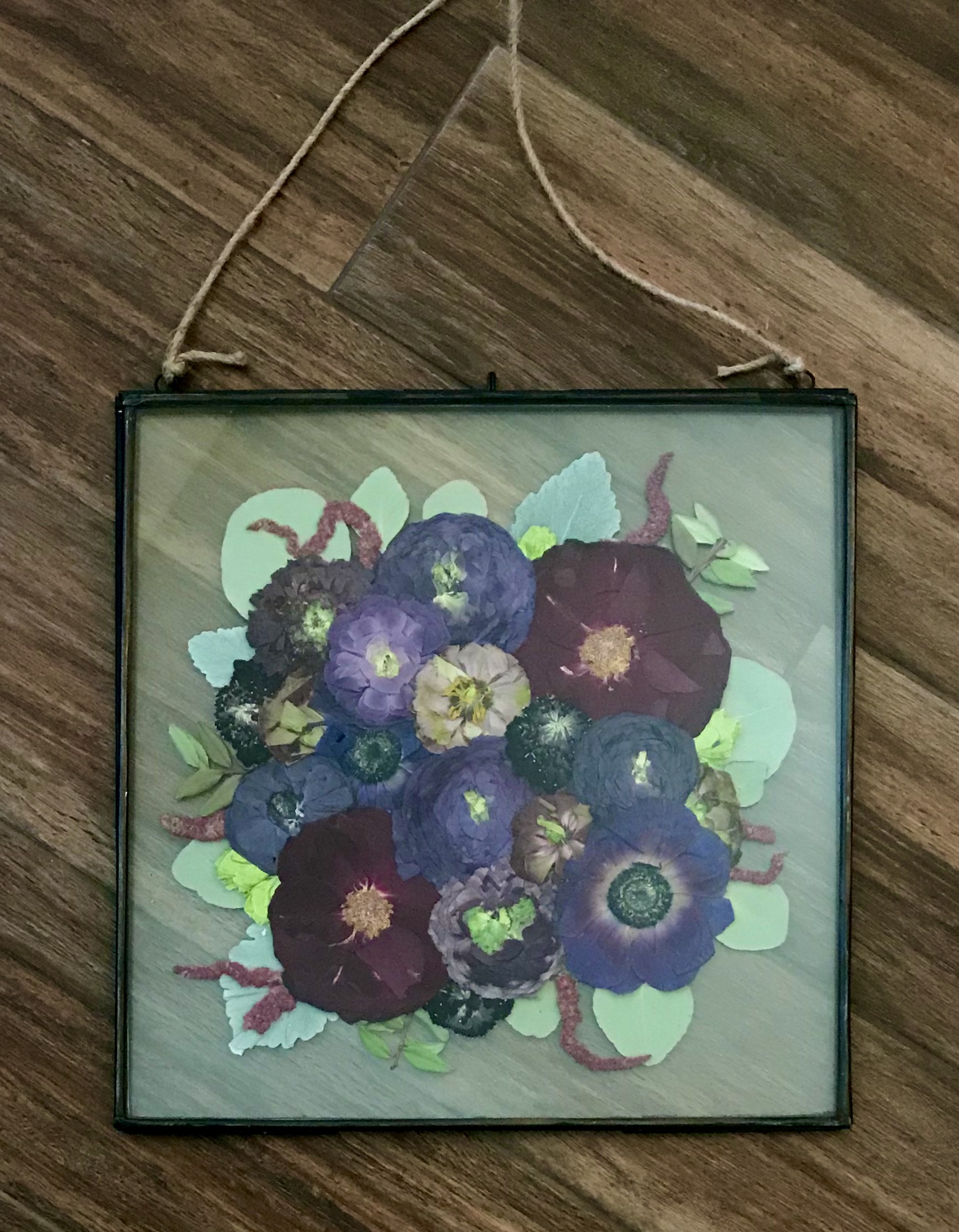Wedding bouquet preserved in frame
